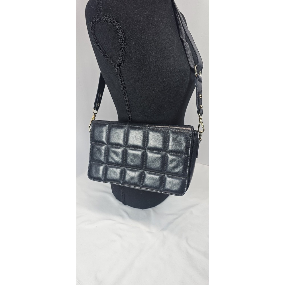Unica! Firenze Quilted‎ Black Italian Leather Crossbody Purse Handbag